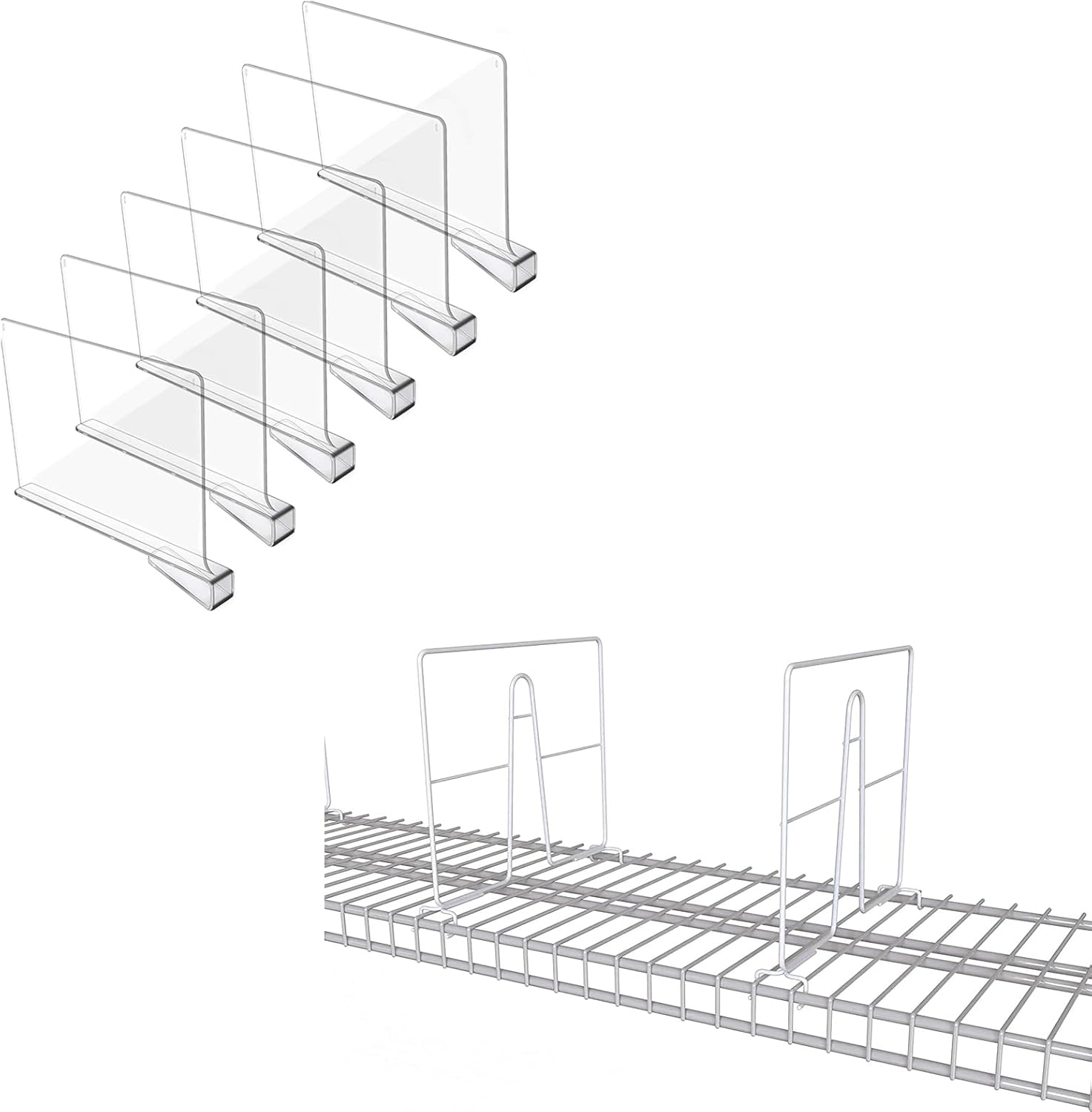 Hmdivor 6 Pack Clear Acrylic Shelf Dividers and 8 Pack Wire