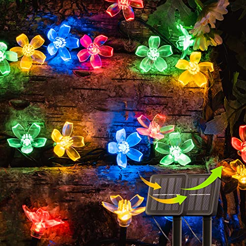 oopswow Solar Flower String Lights, 2PACK 50 LED Fairy Light Outdoor Waterproof, Cherry Blossoms Garden Decorations for Fence, Patio, Yard, Christmas Tree, Lawn, Party