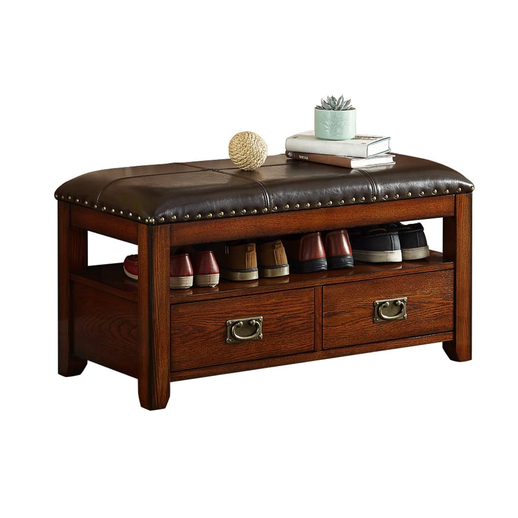 Banc de rangement pour chaussures TUSUOD avec tabouret en cuir