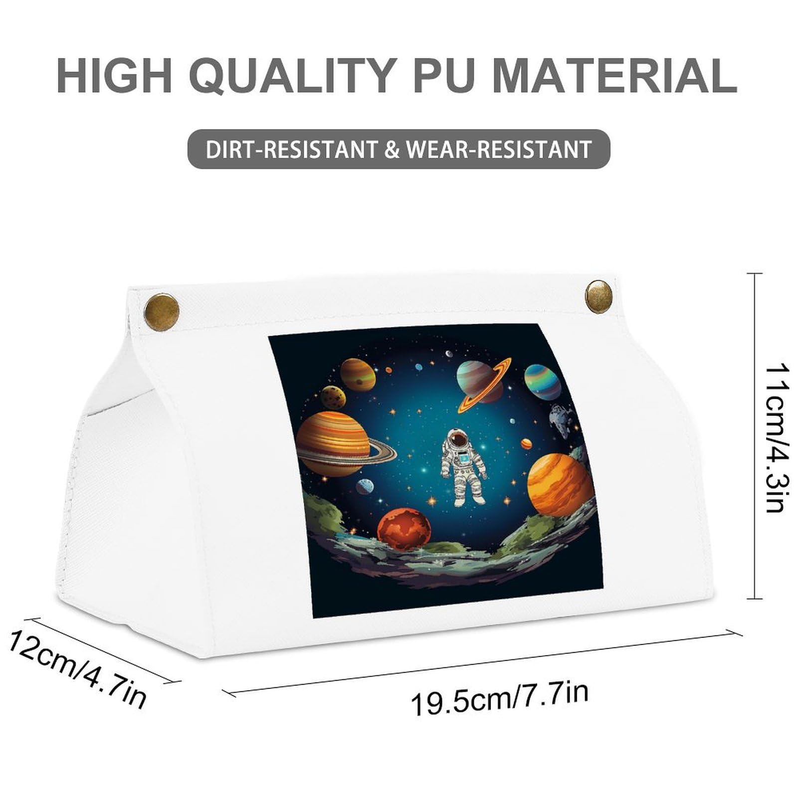 Outer Space Rocket Astronaut White Tissue Box Cover Rectangle PU Leather Cover for Tissue Boxes Modern Tissue Holder for Bathroom Office Tissue Holders Decorative Cute Napkin Holder for Kitchen Bedroo
