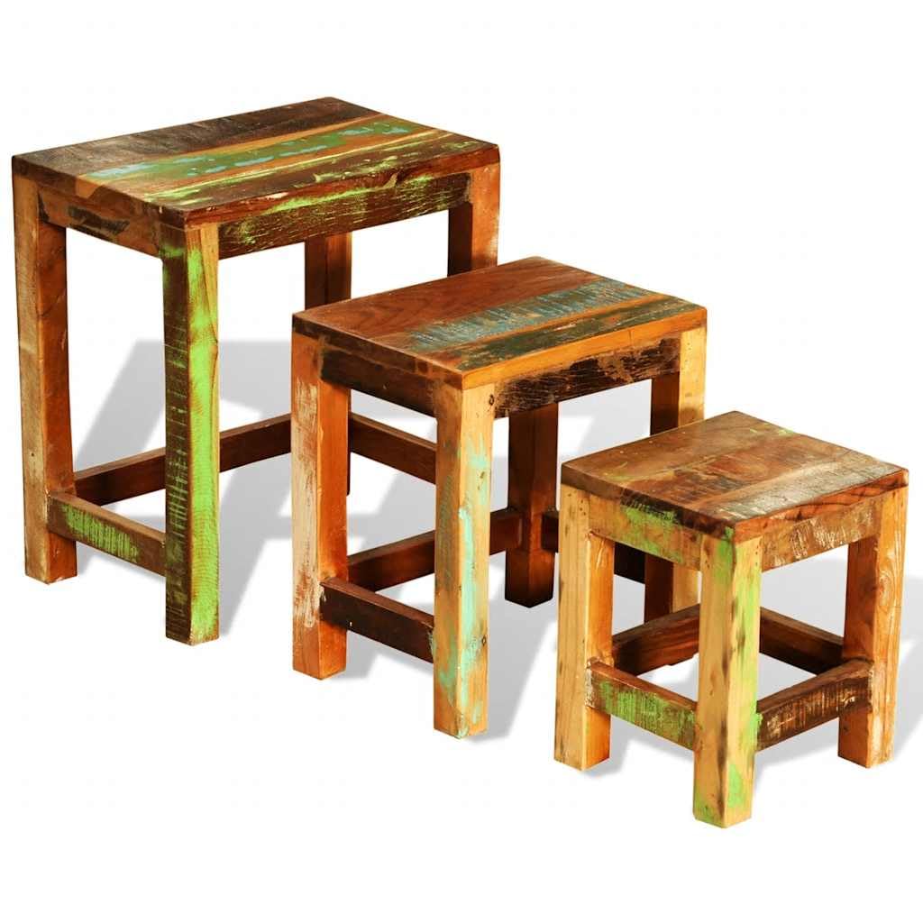 Zestaw 3 stolików bocznych Vintage z recyklingu drewna