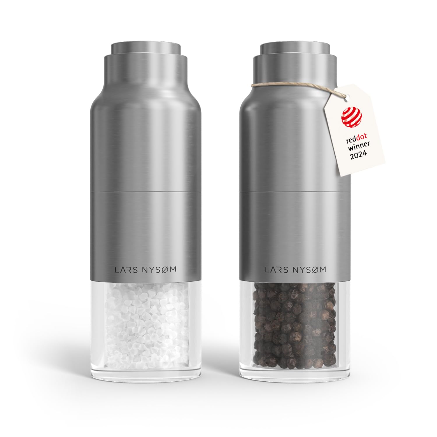 LARS NYSØM Salz und Pfeffermühle Set mit verstellbarem Keramikmahlwerk I Edelstahl Pfeffermühle und Salzmühle I Gewürzmühlen Set (Stainless Steel)