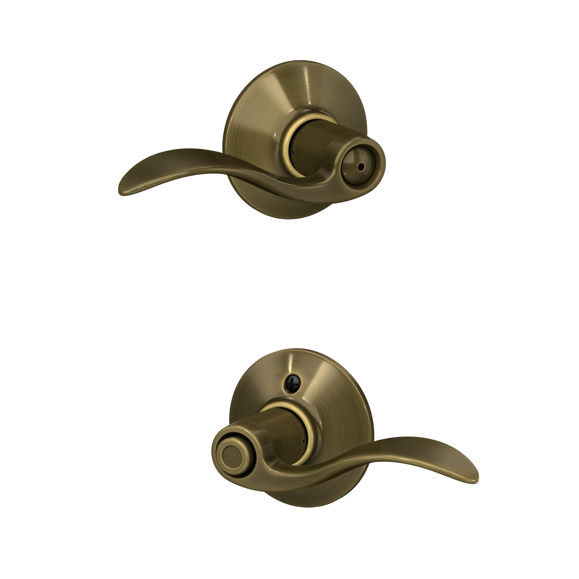Schlage Accent Bed/Bath Privacy Door Handle with Lock, Antique Brass | Interior bedroom or bathroom door lever with push button lock, Reversible, Easy install, Certified durability, Universal fit