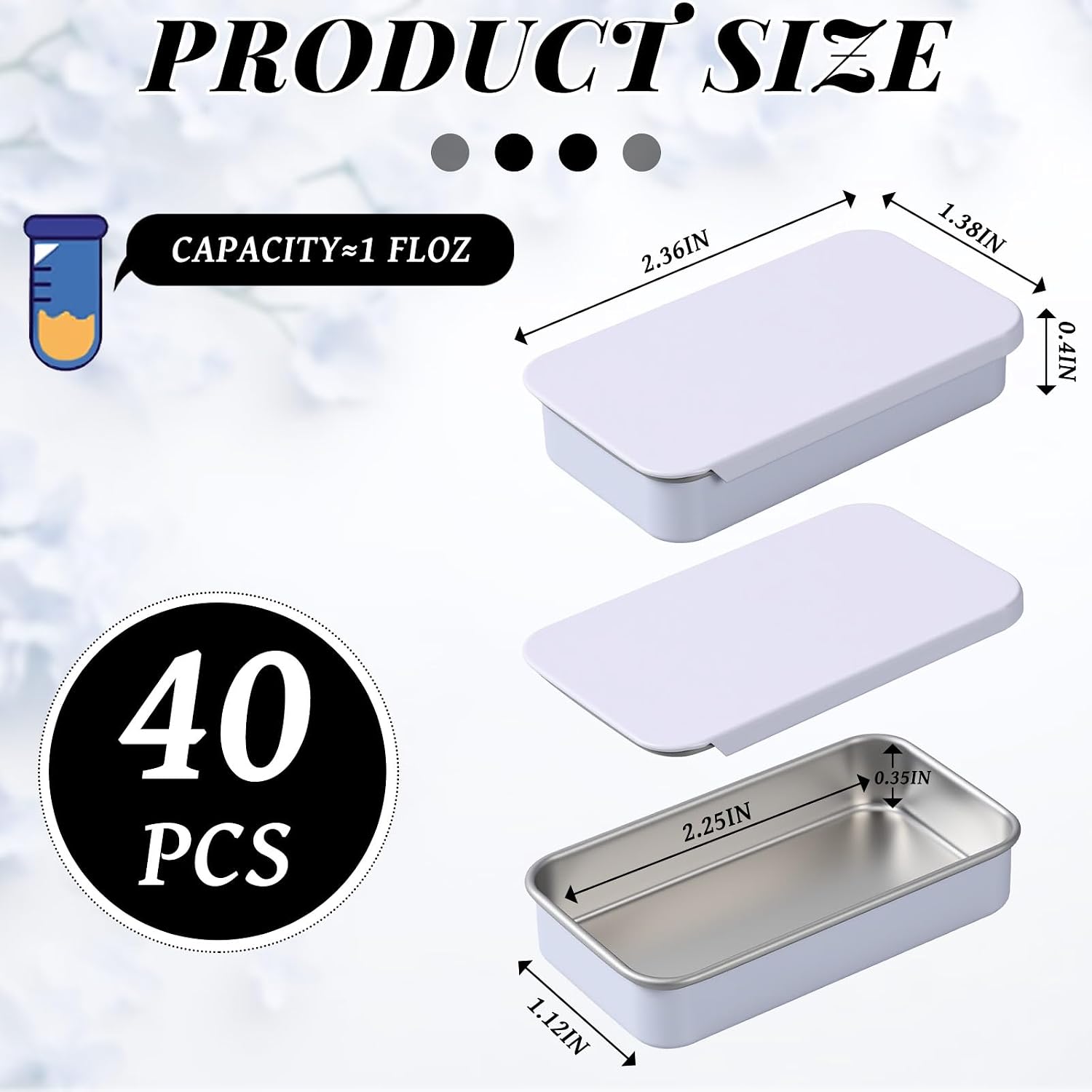 Norme 40pcs Slide Top Tin Containers, White, 2.36 x 1.38 x 0.39 Inch