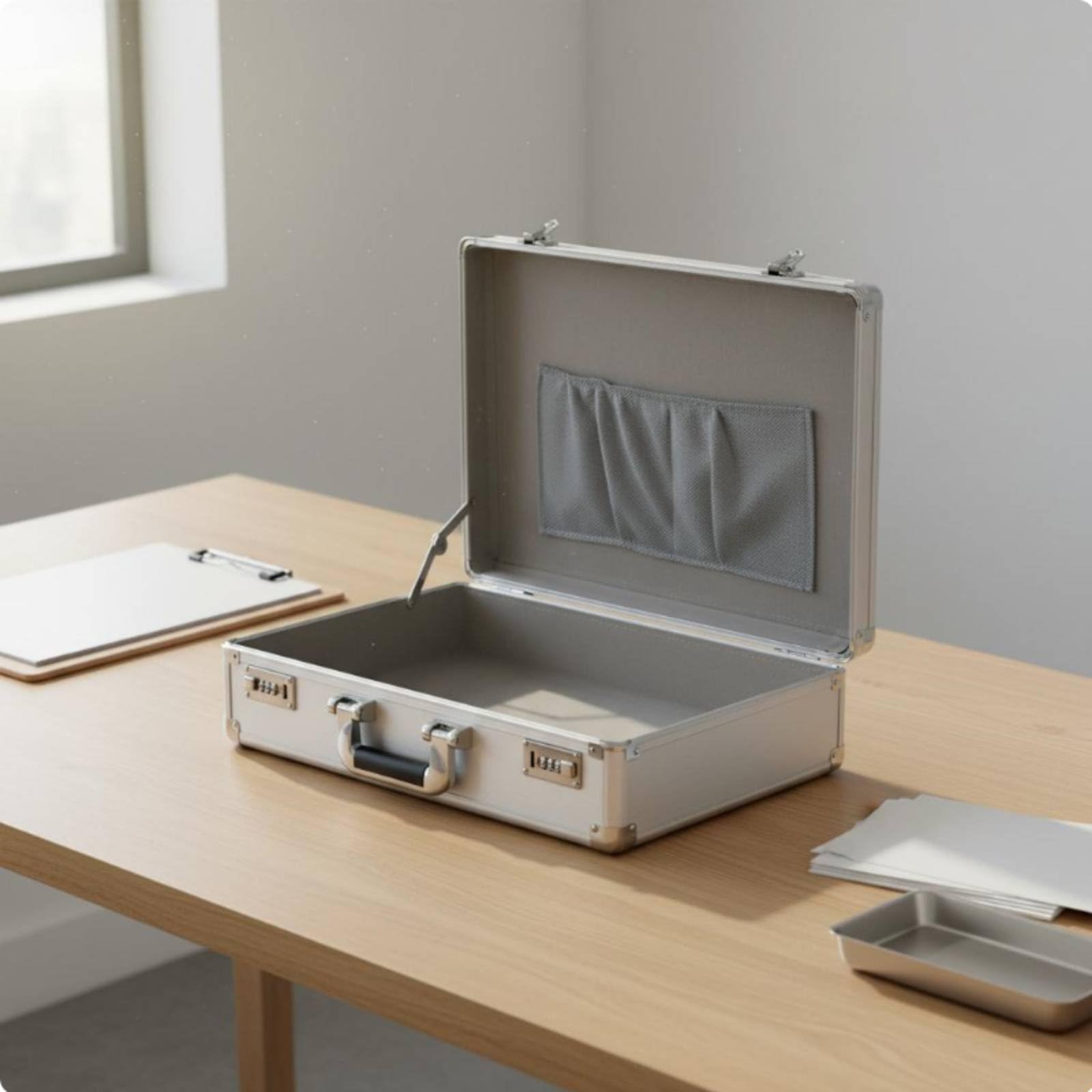 Amagogo Valigetta Portaoggetti in Alluminio con Doppio Blocco a 3 Cifre Scatola Contenitore Custodia Interno Imbottito con Tasca per Ordine E Protezione, Argento Brillante, size to 6