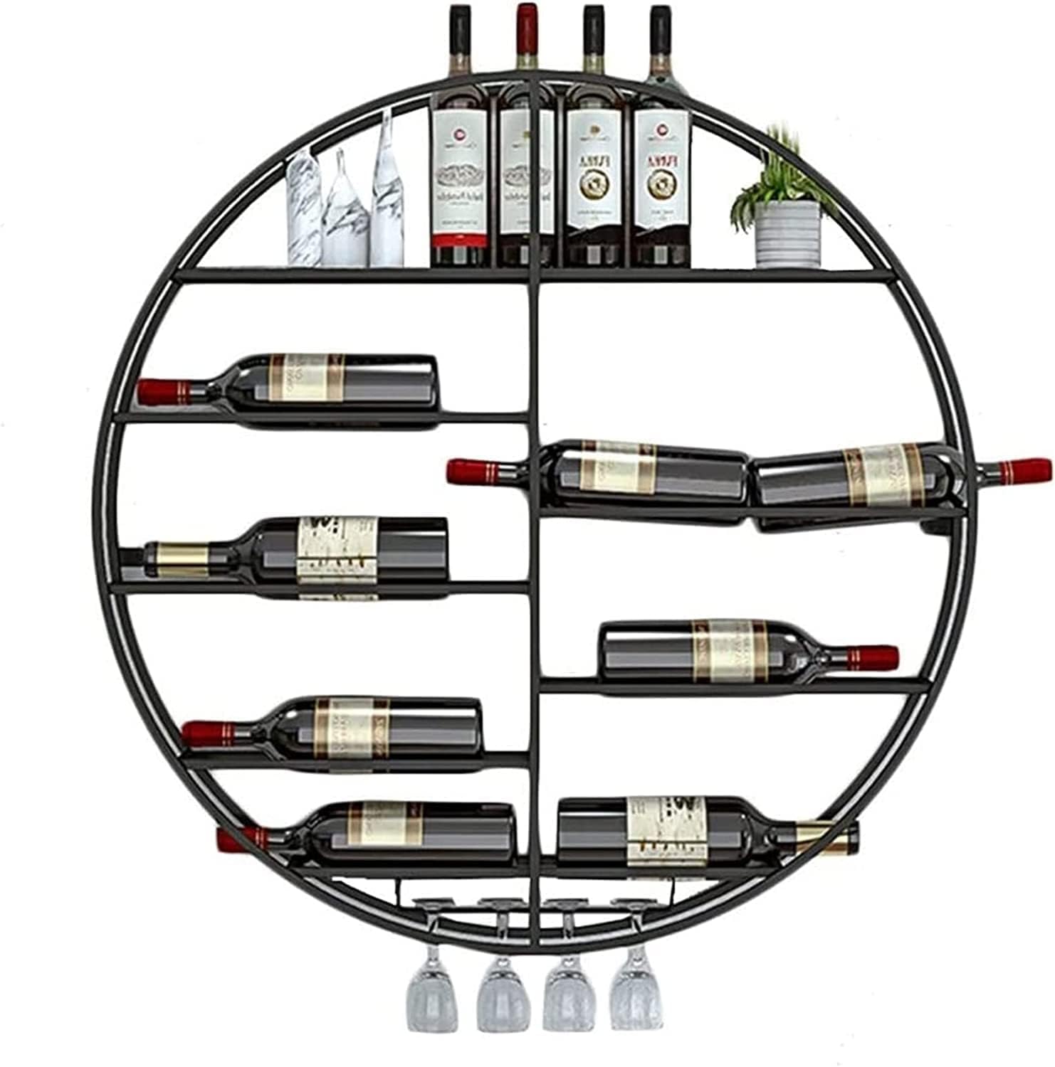 Présentoirs de rangement de vin muraux ronds avec étagère à vin flottante