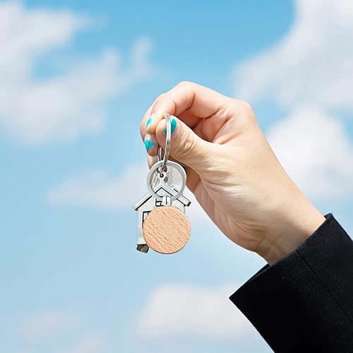 Miniatura 8 de 10 llaveros de madera para grabado en blanco, llavero de madera en forma de rectángulo a granel, juego de llaveros de madera para suministros de