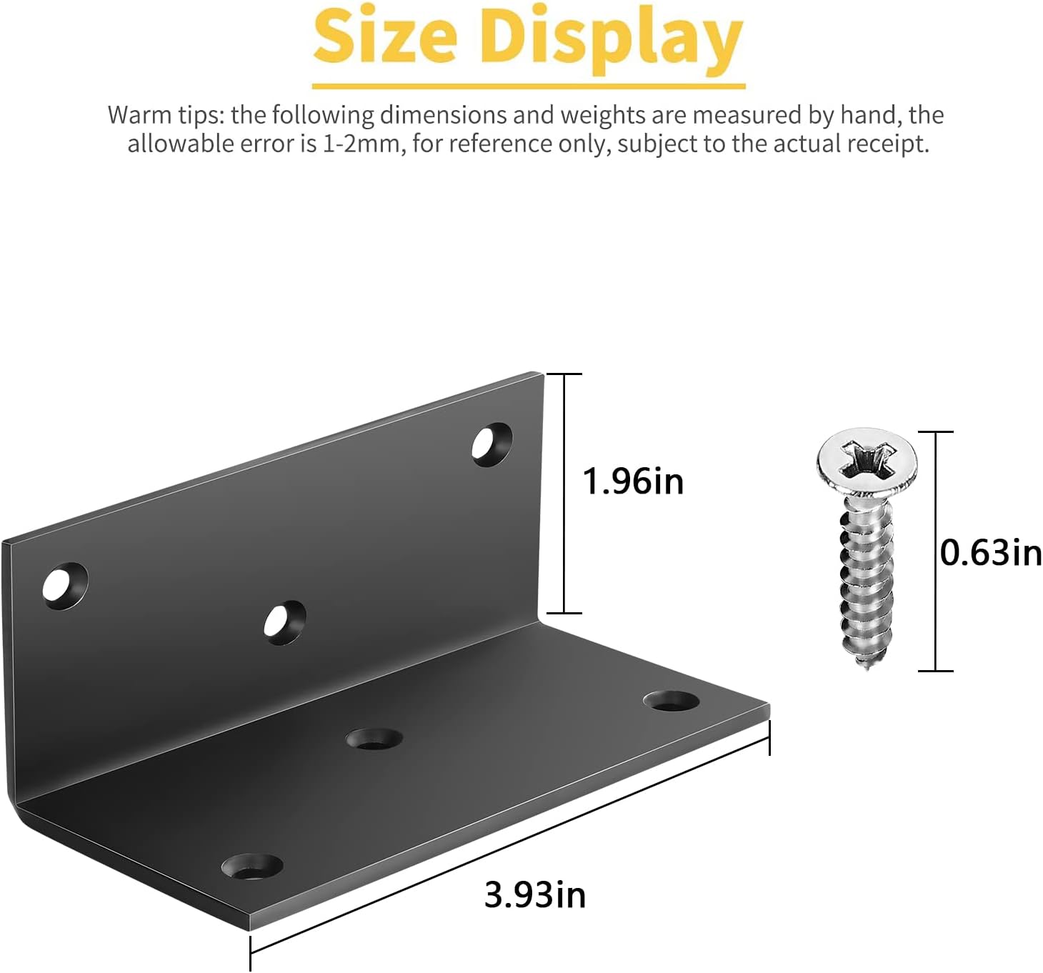 8 PCS Iron 4 Inch L Right Angle Bracket with Screws, 4" x 2" x 2" Metal Joint Bracket 90 Degree Corner Brace for Wood Bookshelf Furniture Cabinet, Thickness 3 mm Heavy Duty Black Brackets