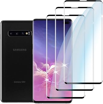 3枚パックSamsung Galaxy S10 Plus用デザインスクリーンプロテクターケースフレンドリー、3Dカーブ、スクリーンプロテクター Galaxy S10 plus 強化ガラス携帯電話フィルム HDクリア