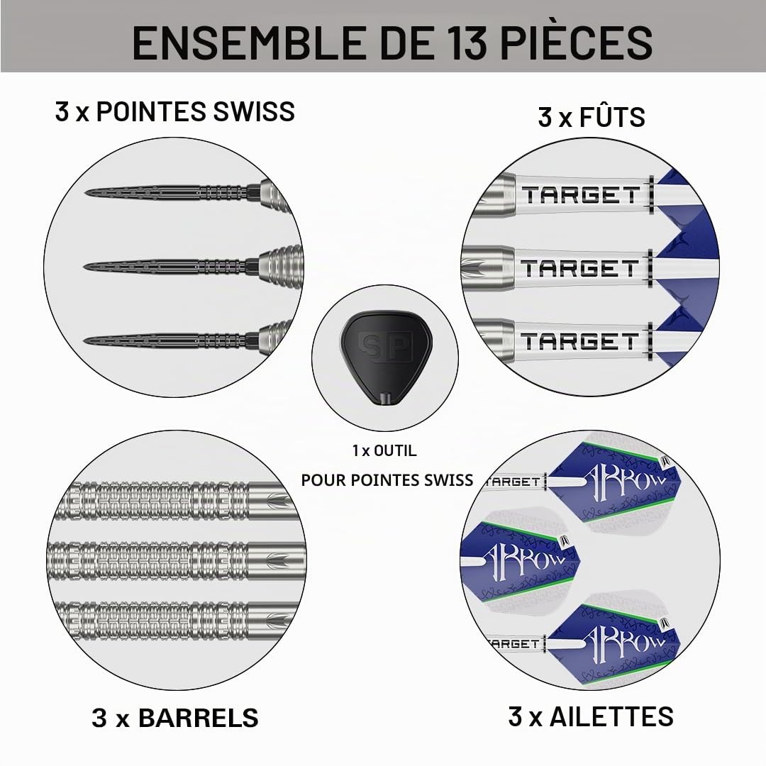 Target Darts Shane MC Guirk Generation 1 Swiss Point Jeu de Fléchettes à Pointe en Acier, 23G | Fléchettes Player Edition G1 90% Tungstène, Ailettes Pro Ultra NO.6, Manches Pro Grip Tag et Outil SP