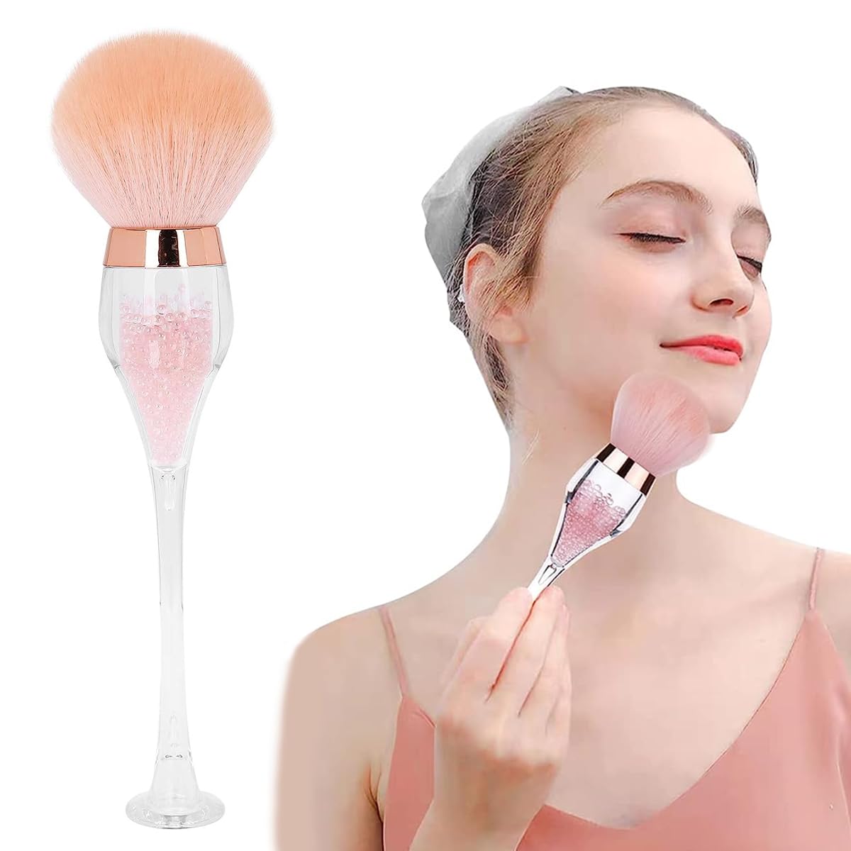 MAYCREATE Large Powder Brush, Fluffy Bendable Handle for Face Makeup