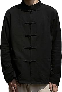 [LAVASEON] シャツ チャイナ服 メンズ 麻 シンプル 無地 長袖 七分袖 夏 中華服 上質 トップス カジュアル 立ち襟 大きいサイズ 茶師服 ゆったり 唐装 春服 カンフー服 太極拳服 武術 ポケット