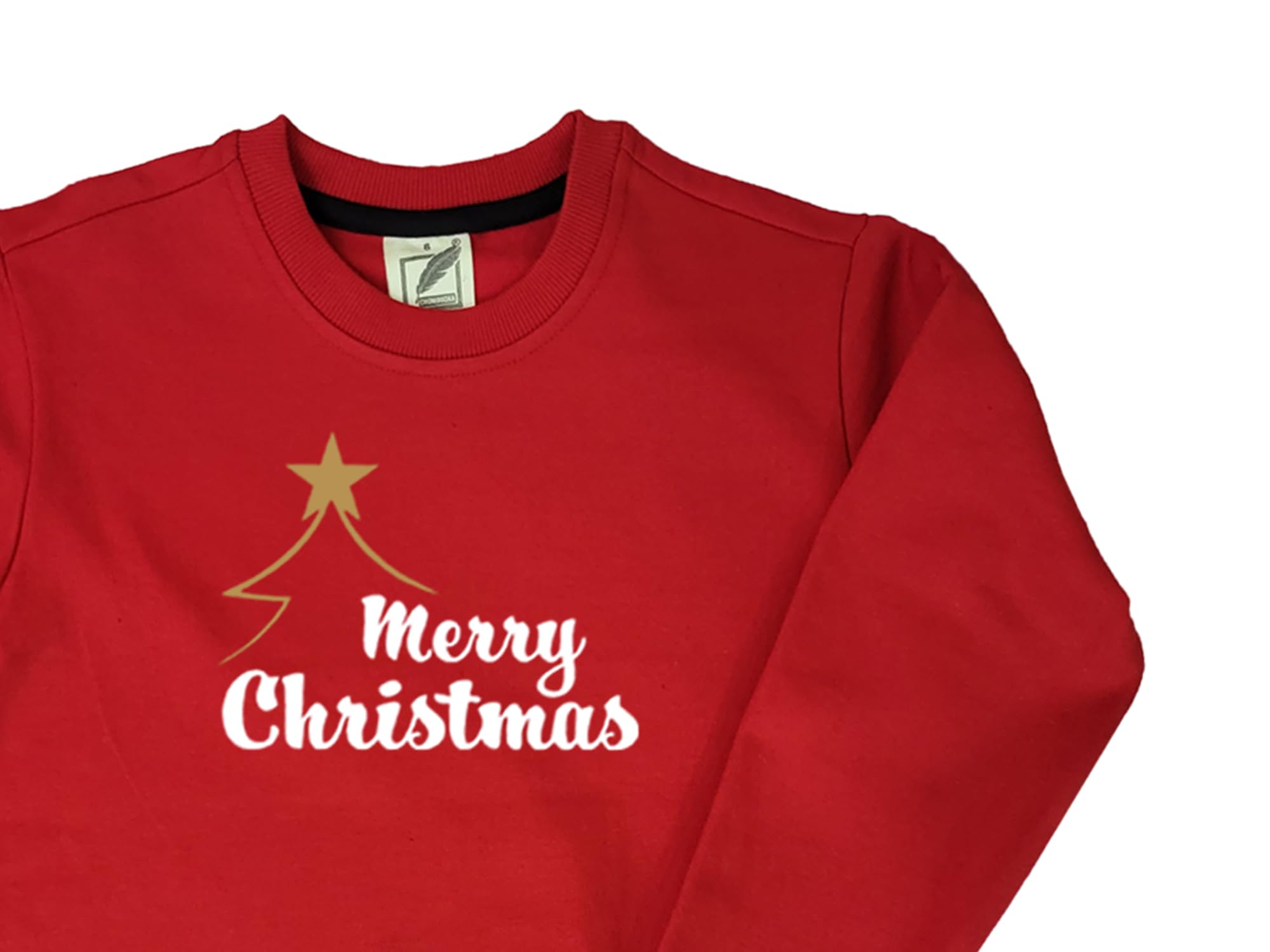 Chombooka Full Sleeves Warm Sweatshirt | 100% Cotton Fleece | Kids Winter Wear | Merry Christmas Star | for Boys and Girls Red 1