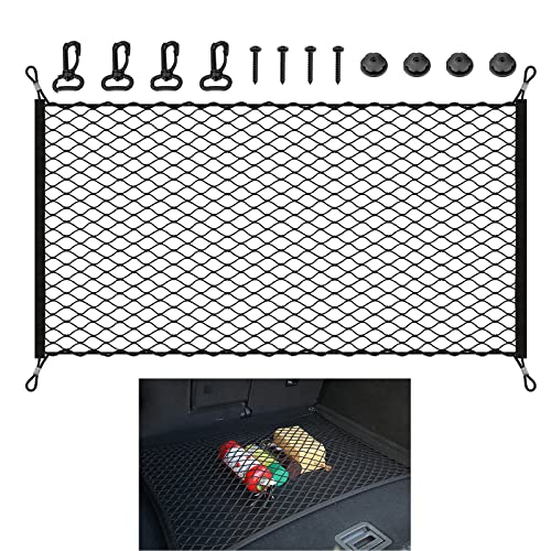 Auto Kofferraum Netz, Kofferraumnetz Gepäcknetz Auto, 110x60cm, Universal Auto Netz mit 4 massiven Haken, Kofferraumnetz, Gepäcknetz Auto, Gepäckschutznetz, für meisten Fahrzeugtypen