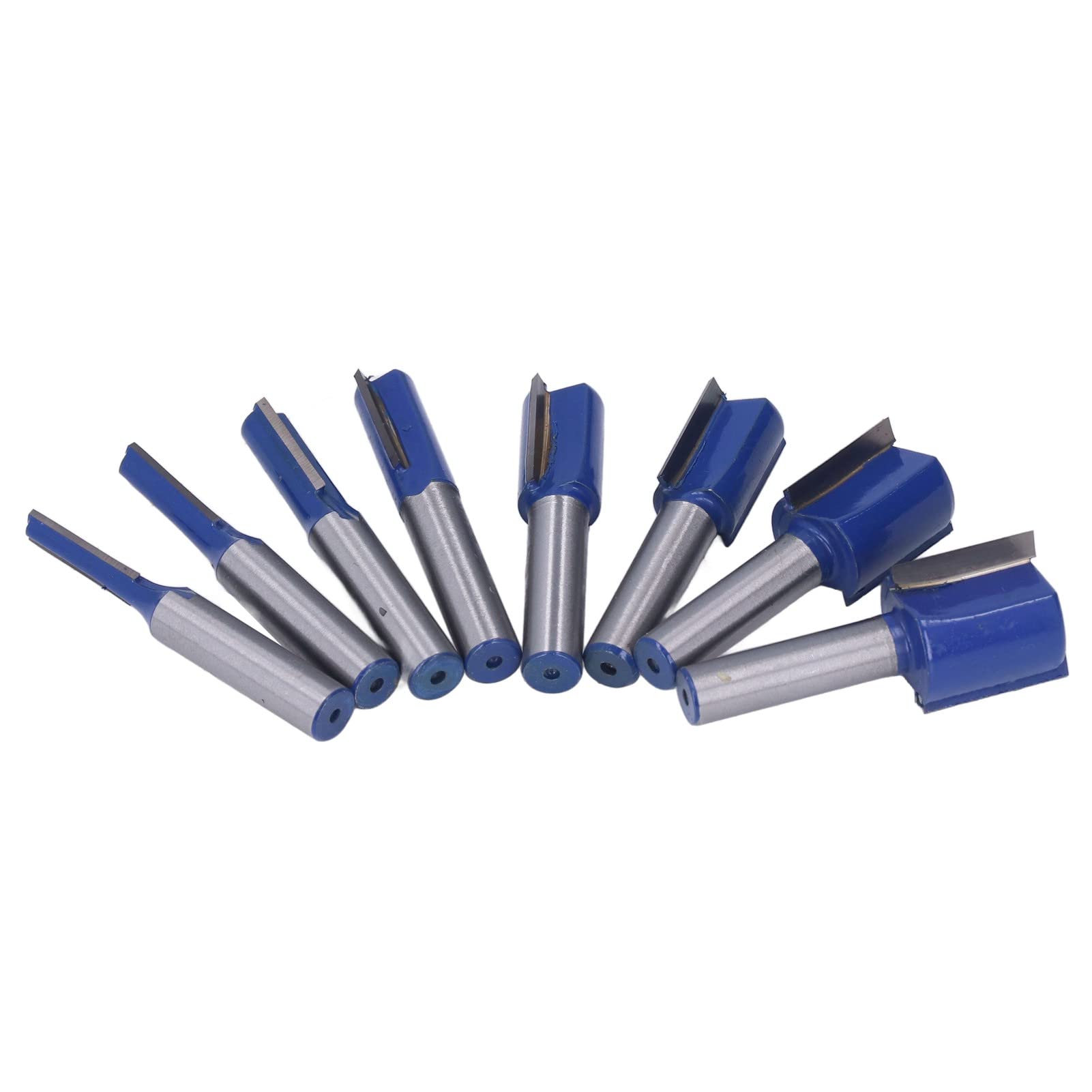 Juego de 8 fresas para ranurar carpintería, juego de fresas de doble filo, herramientas industriales para carpintería de vástago recto con revestimiento de PTFE, cuchillas de