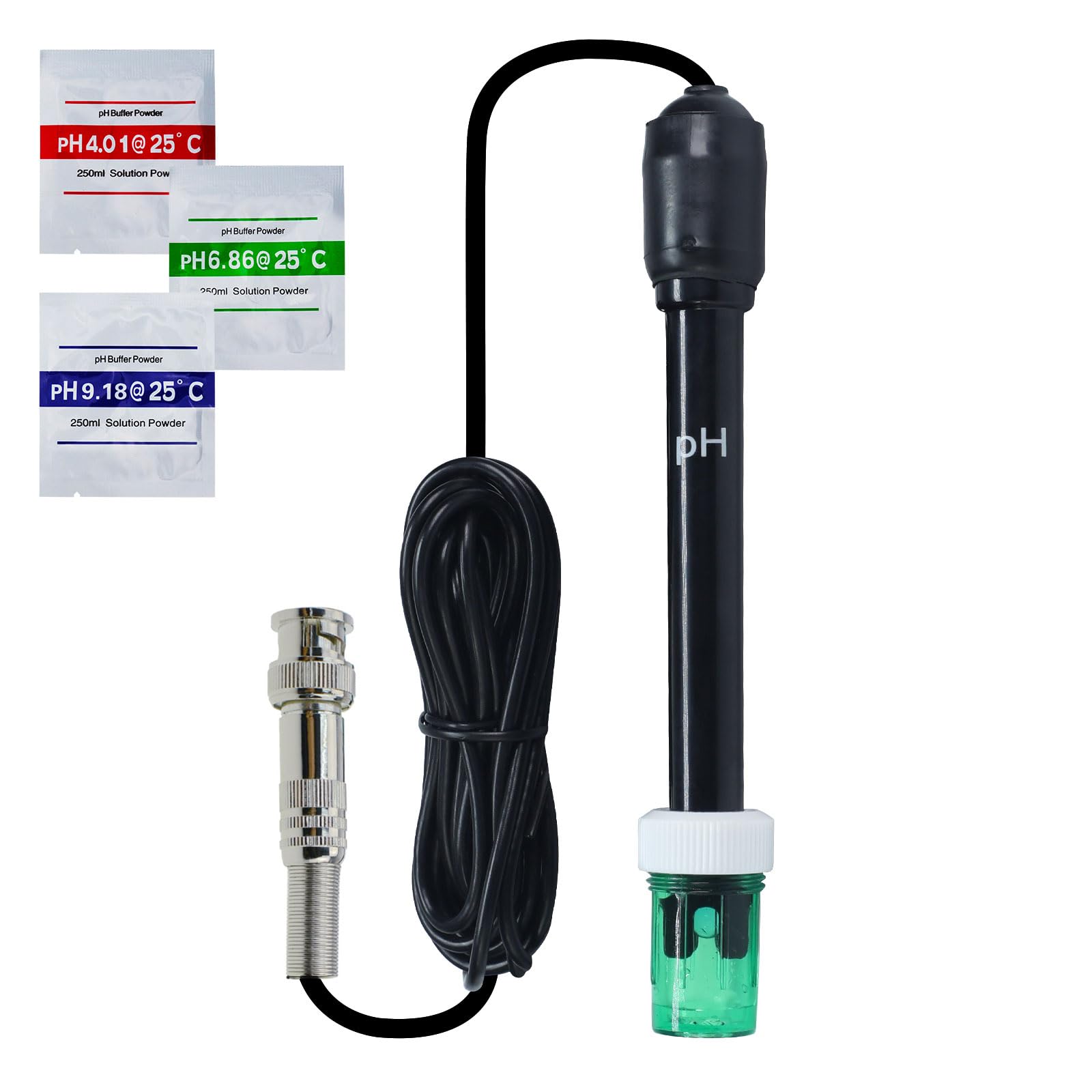 Sonda elettrodo pH sostituibile con connettore BNC - Cavo lungo 300 cm - Include polvere per calibrazione - Per pH metri, controller, test acque, laboratori, piscine e spa