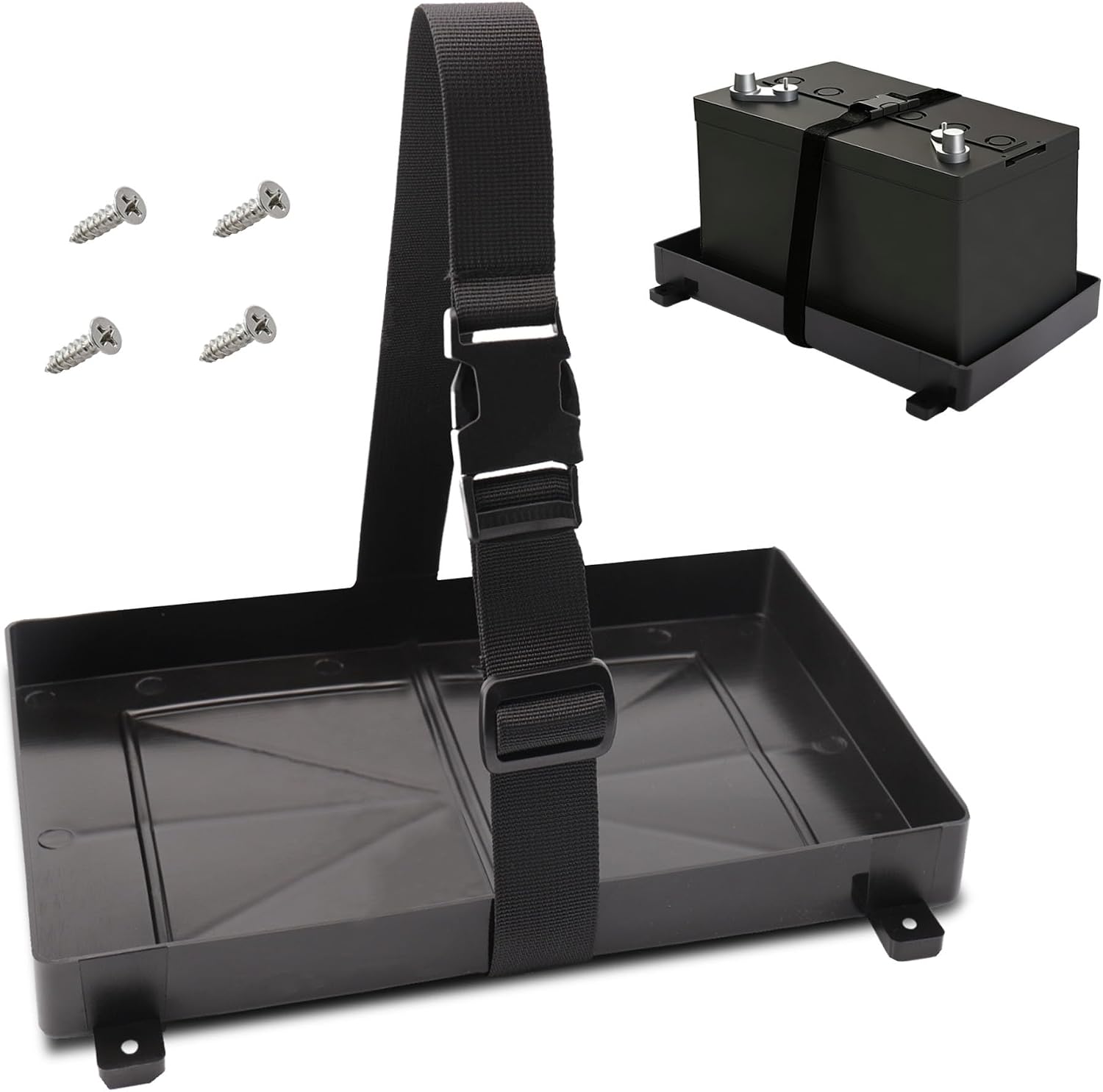 Group 24 Battery Tray with Strap - Secure Fit for Marine, RV, Camper, Trailer Batteries - 24 Series
