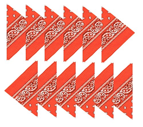 Boolavard Coton, 1er 6 ou 12 Pack Bandanas avec motif Paisley original | Couleur au choix (12 Orange)