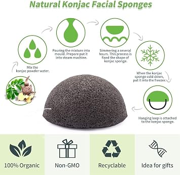 Organic Konjac Cleansing Facial Sponges with Activated Charcoal