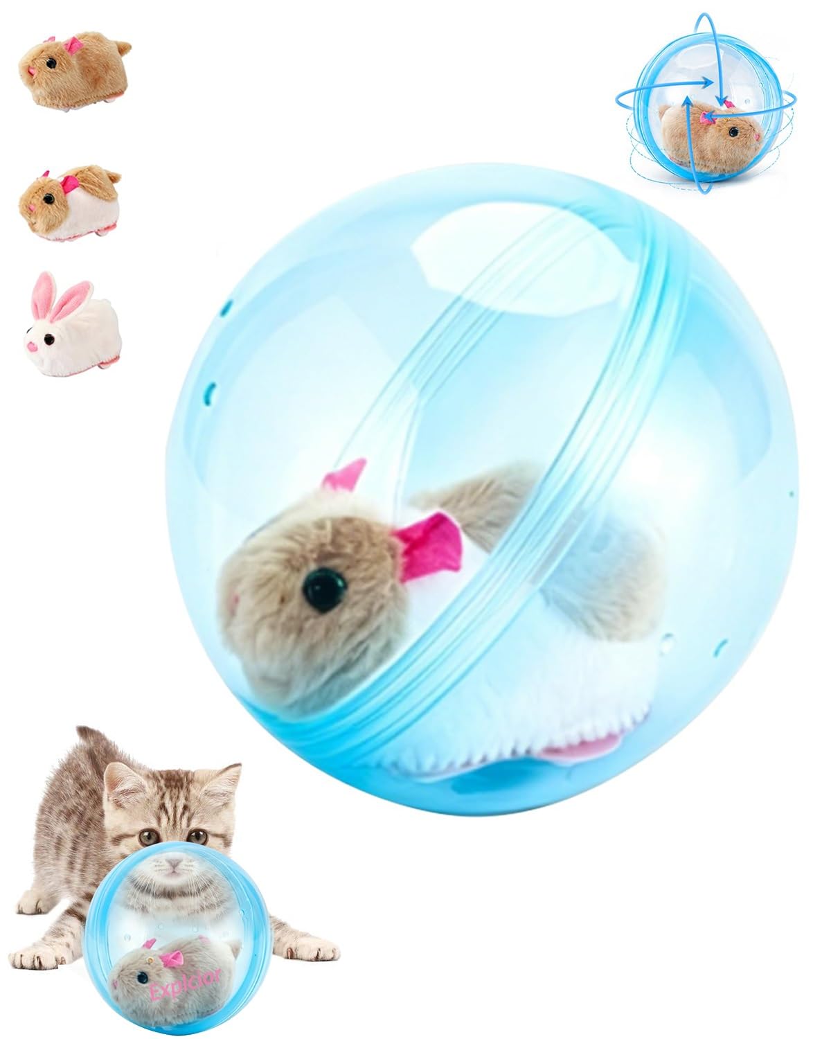Self Rolling Interactive Cat Ball Electric Chases Goes on Balls Moving Mouse Dog Toy Auto Obstacle Avoid Toys 360° Rolling Spin Moving Pet Ball for Indoor Kitten Cat Small Dog Chase Play(Blue,03#)