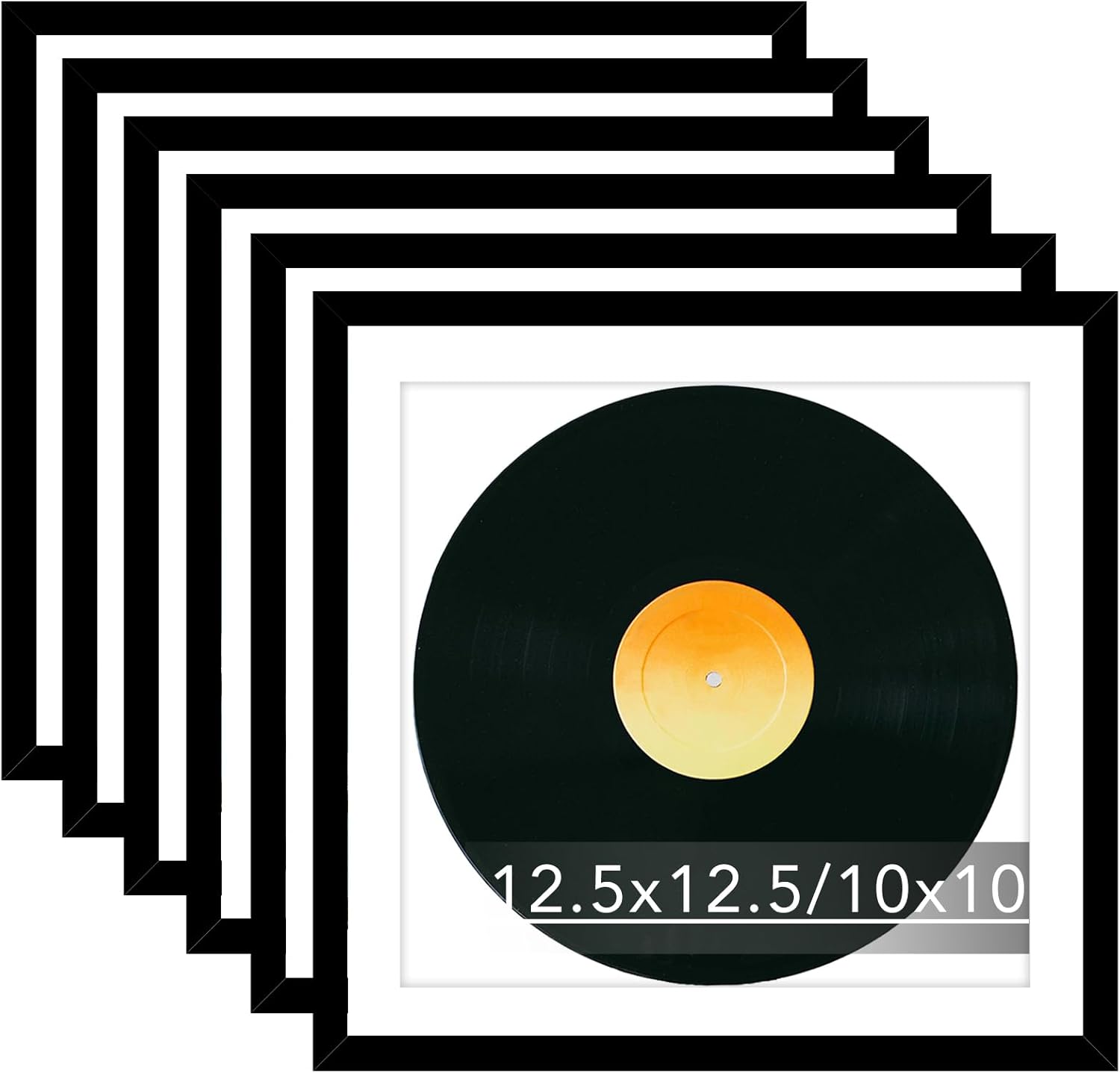 6 Pack 12.5x12.5 Record Frame with 10x10 Mat for Vinyl Record Album Cover Poster, Display Picture 10x10 with Mat or 12.5 x 12.5 Without Mat, Wall Hanging Vinyl Frames, 6 Pack, Black Black 12.5x12.5 inch
