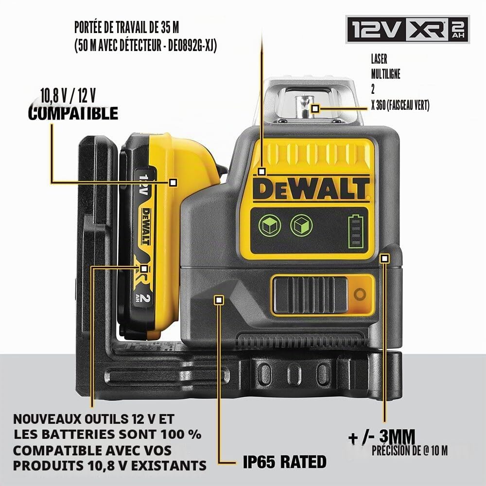 Dewalt - Niveau laser 2 x 360° 12V faisceau vert - DCE0811D1G-QW