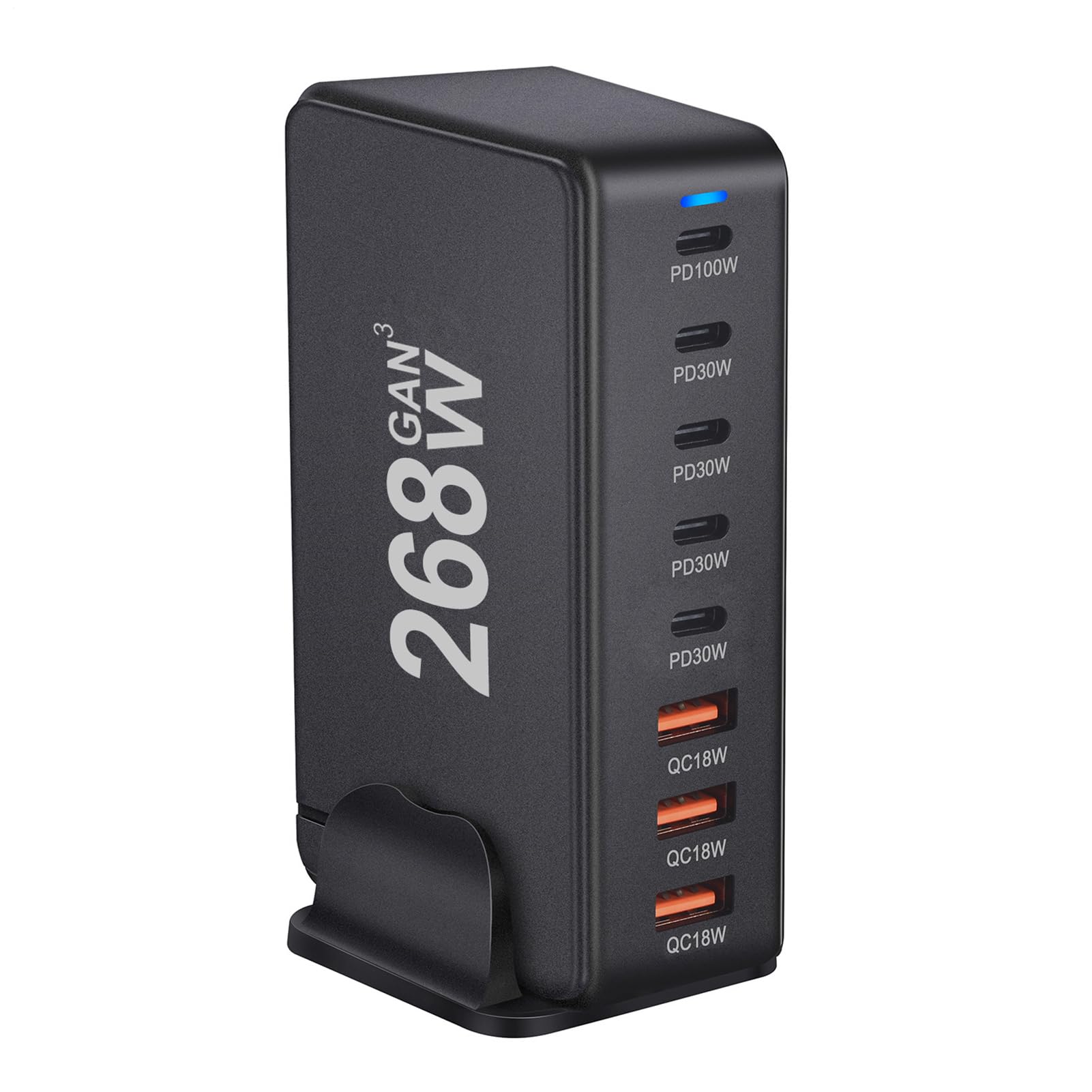 Caricatore con Connettore USB C Stazione di Carica con 8 Porte USB Multiple | Caricatore USB C con da 268 Watt Per L'Uso In Casa, In Ufficio, In Viaggio, Per Telefoni, Tablet, Laptop E Altri