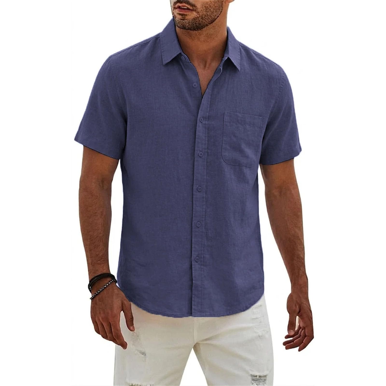 Camiseta de manga corta para hombre, elegante, informal, de trabajo, algodón, lino, moderna, para uso diario