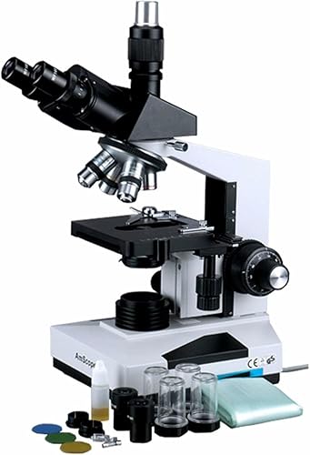 Miniatura 6 de AmScope Microscopio trinocular compuesto T490A-PCS, oculares WF10x y WF16x, aumento 40X-1600X, campo brillante, iluminación halógena, condensador