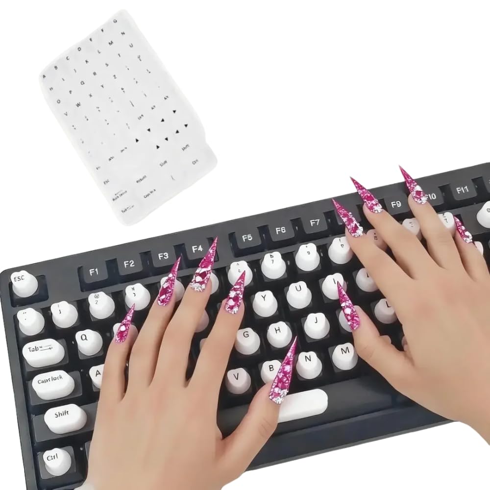Autocollant de clavier pour ongles longs avec lettres blanches : adhésif réutilisable antibulles - 8