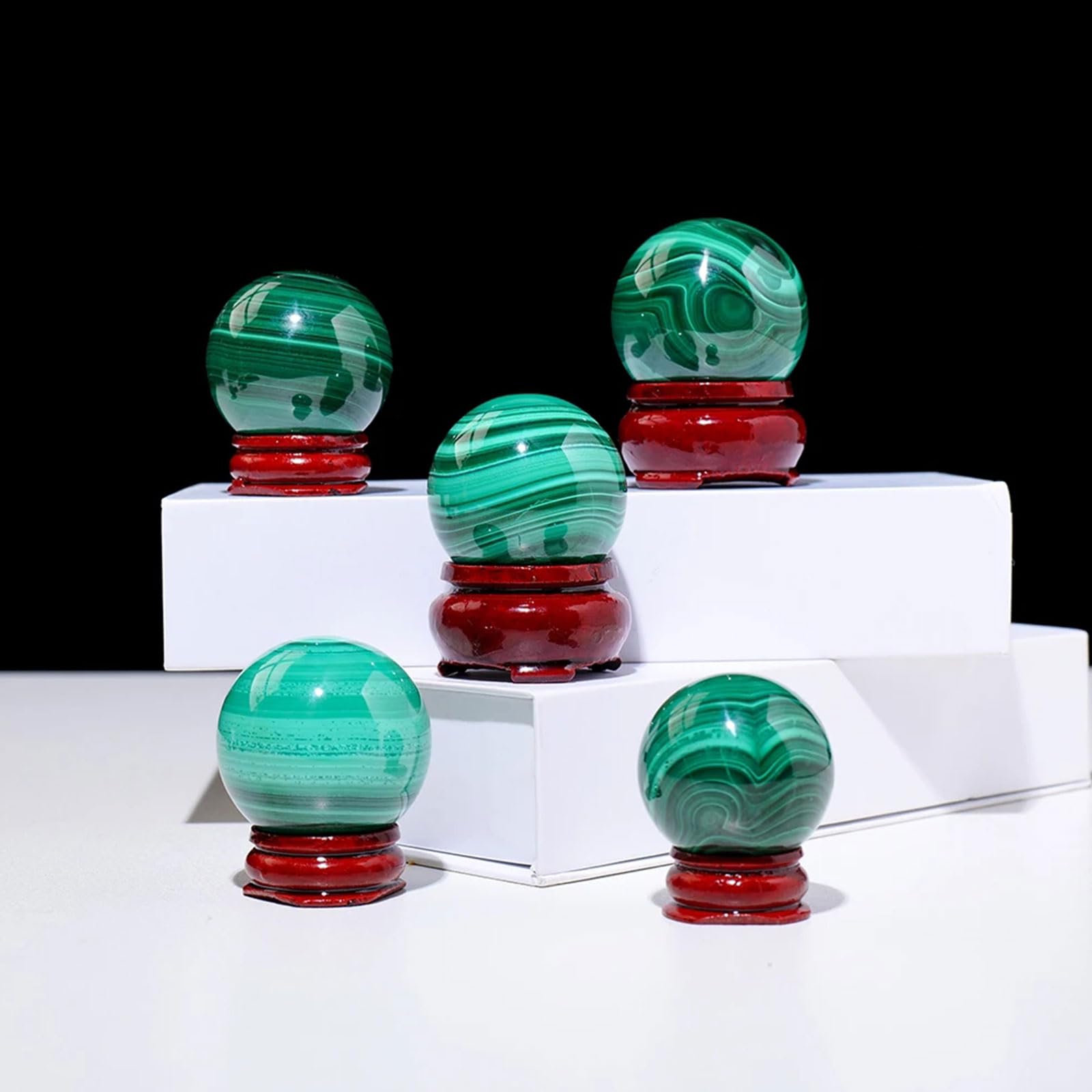 Sfera di Cristallo con Sfera di Malachite Verde, Statuetta con Scultura a Sfera in Pietra preziosa curativa Naturale con Supporto per Decorazioni per la casa,40~45mm