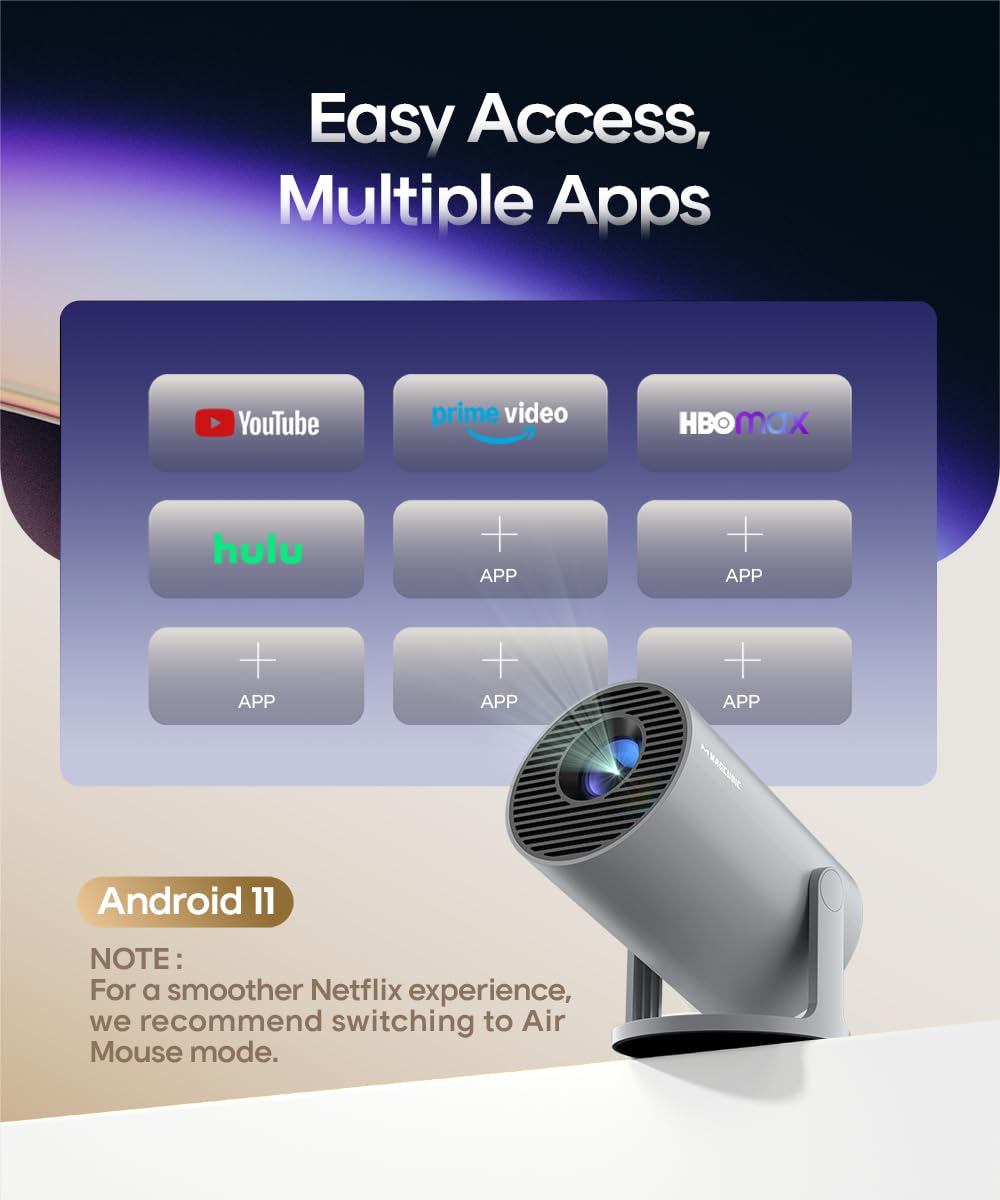 Mini Proiettore 4K Supporta Android 11, Smart Projector 5G WiFi 6 BT 5.0, Mini Proiettore Full HD 1080P Supporta 200ANSI 8000L Auto Orizzontale Trapezoid Correction (Grigio)
