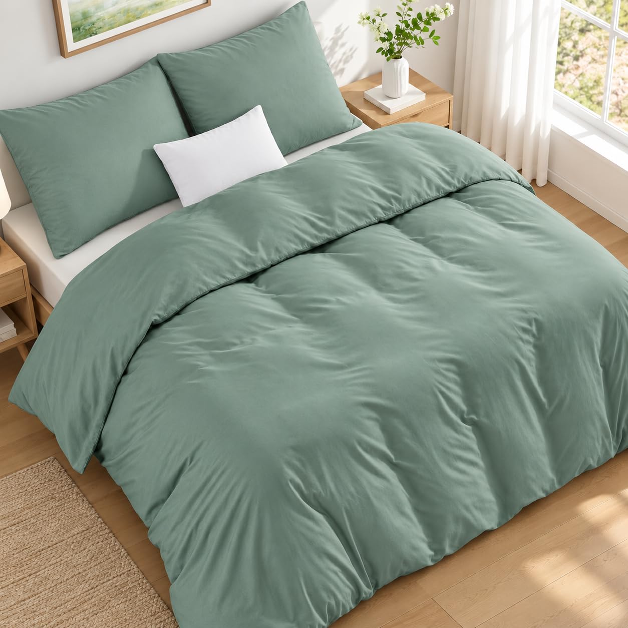 Duvetnova Bettwäsche 155x220 Grün Salbeigrün Sommer ÖKO-TEX Superweich Mikrofaser Bettwäsche-Sets 1 Bettbezug 155x220 + 1 Kissenbezug 80x80 -alle mit Reißverschluss Duvet Cover Bedding & Linen 155x220