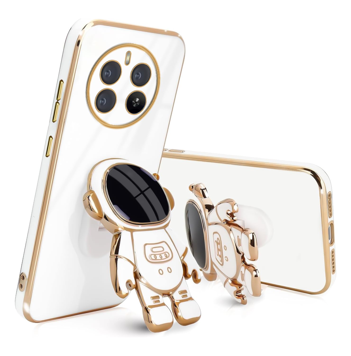 GetTechGo Back Case Cover Compatible for Realme 12 Plus 5G | 3D Electroplated Bumper Edges with Astronaut Folding Stand (White) (B0D235GZW1) Amazon Price History, Amazon Price Tracker