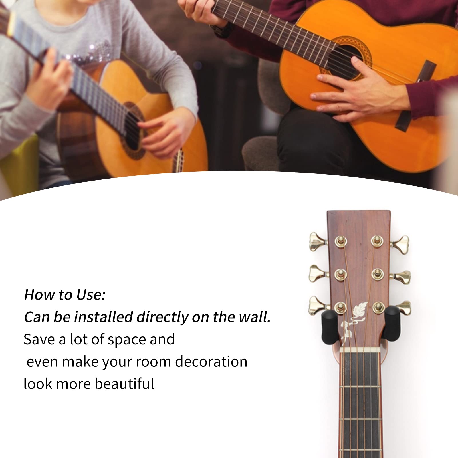 Uchwyt na haczyk instrumentowy, metalowy uniwersalny uchwyt ścienny do gitary z wkrętami do studia ukulele do skrzypiec (czarny matowy)