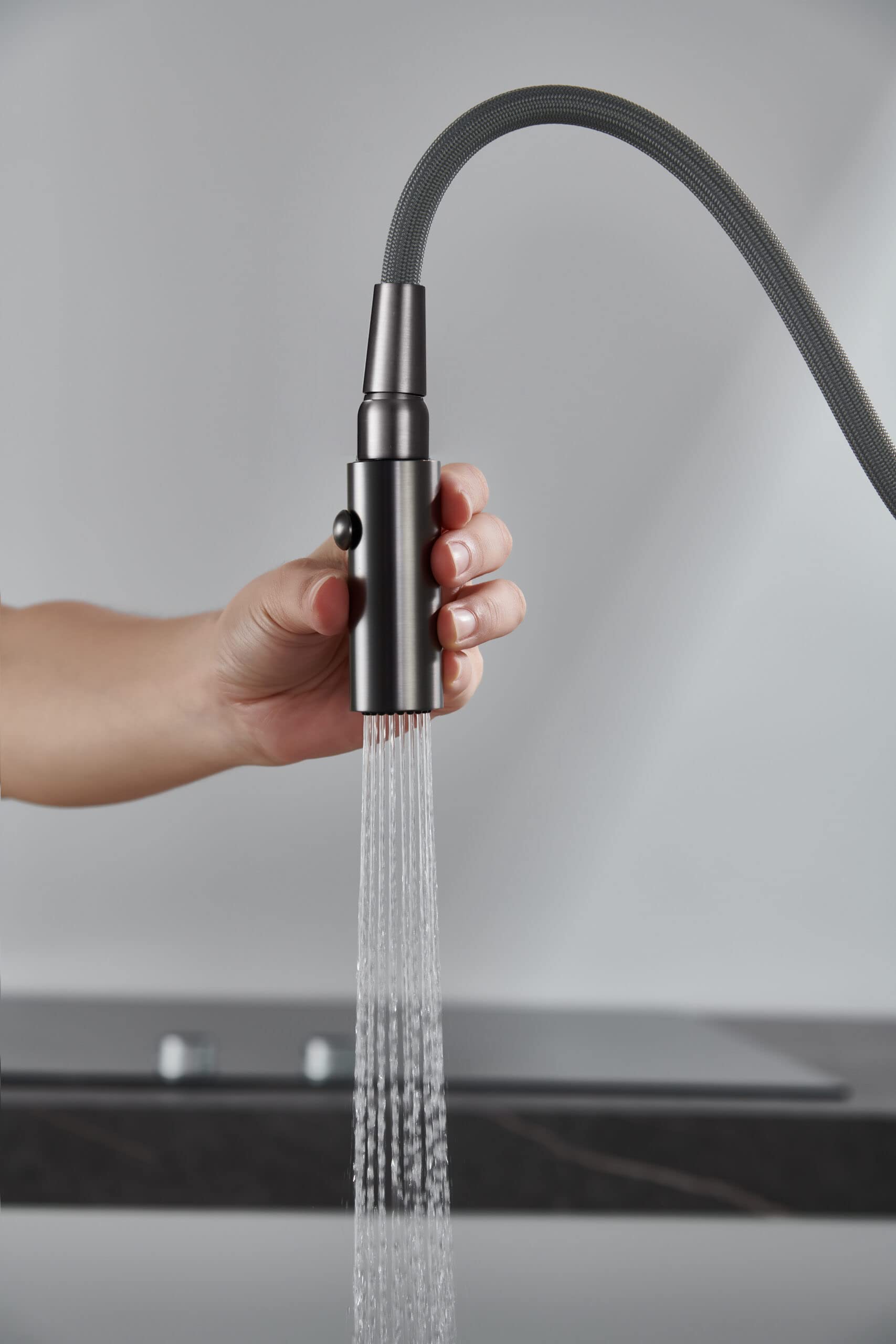 Mice - Grifo de cocina monomando extraíble con difusor doble jet - Mangera Flexible 360º - Griferia de Cocina Color Black Gun Metal - Serie Niza GCE027/BGM Imex