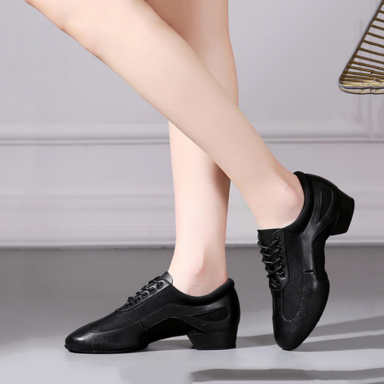 Hixingo Chaussures de Danse Grand Confort Femme Talon 4 CM, Chaussures de Danse Latine Femme Bout Fermé pour Salsa Bachata, Jazz, Latin, Standard, Rumba, Cha Cha
