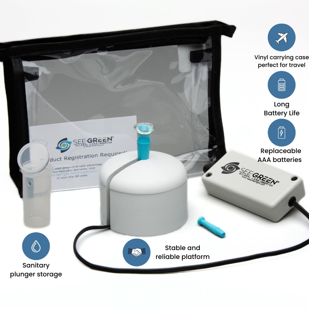 See-Green Inseritore e rimozione lenti sclerali registrate dalla FDA con guida leggera – mani libere (con supporto), senza bolle, sistema per un'applicazione facile, accurata e igienica delle lenti