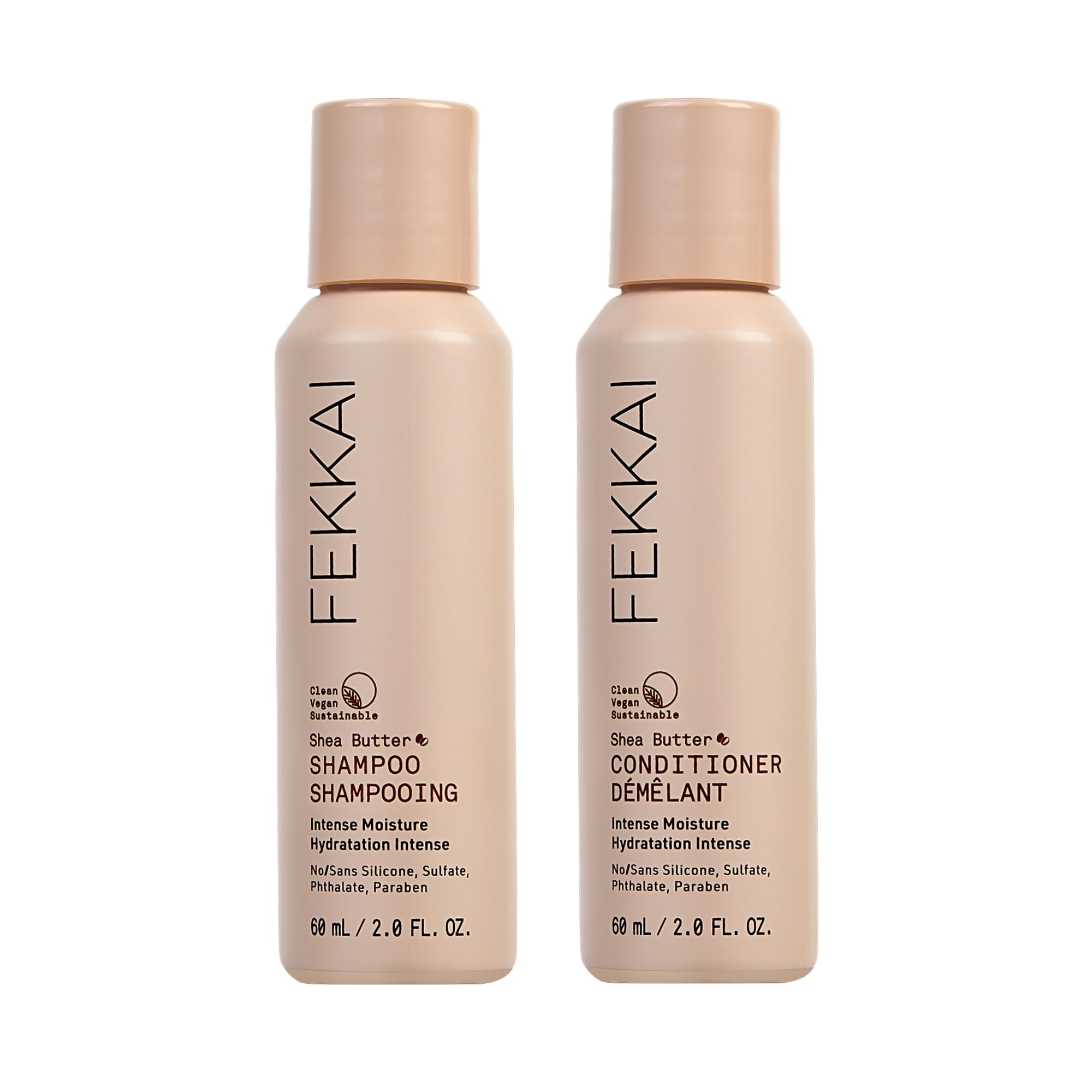 FEKKAI Shea Butter Shampoo (2 oz) + Conditioner (2 oz) - Improves Moisture, Softness & Shine - Reduces Frizz by 61% Up to 12H - Free of Sulfates, Parabens, Phthalates - Vegan, Cruelty-Free