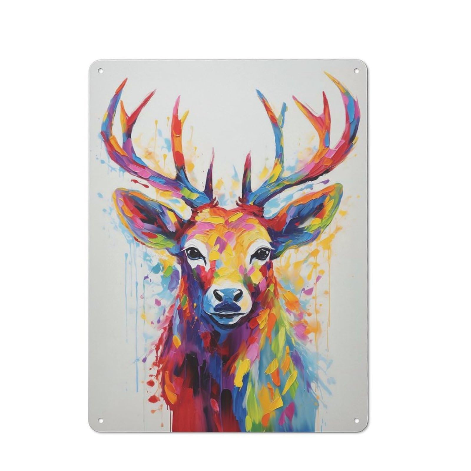 Junmoney Style-16 Vintage Tin Sign 40X30cm With Colorful Deer For Bar Or Restaurant, Suited To Bar Decor Enthusiasts
