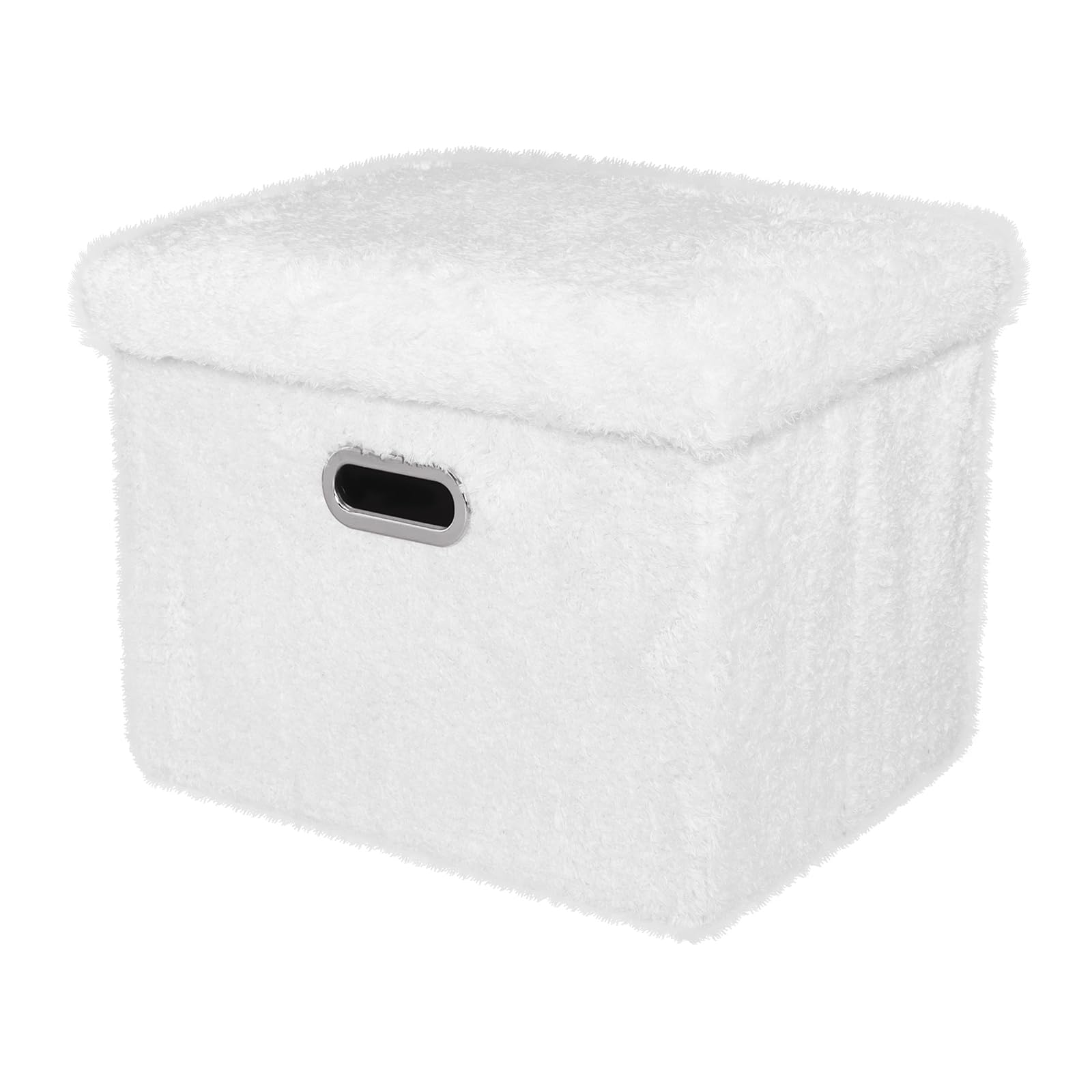 Square Ottoman with Storage Cube, 17 Inches Faux Fur Foot Rest Stool for Living Room Folding Ottomans with Lid, Fabric Ottoman with Soft Sponge Padded