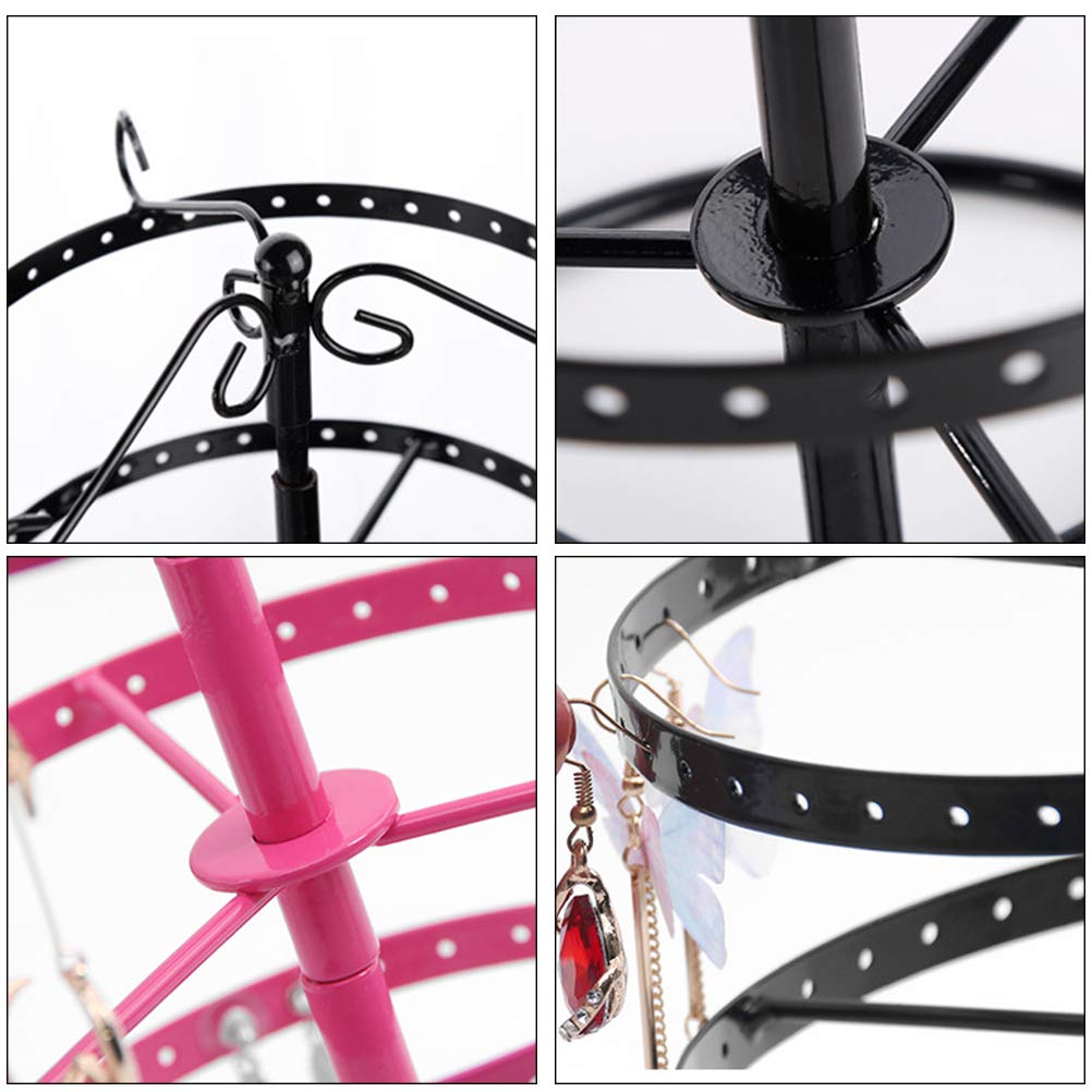 Porte-boucles D'oreilles Tournant 3 étages - Présentoir Bijoux Pratique Pour Colliers Et Boucles - 72 Trous - Noir