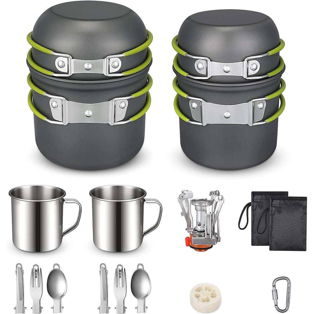 SYAMEET 19pcs Camping Cookware Mess Kit for 2 People, Lightweight Pot Pan Mini Stove with 2 Cups, Fork Spoon Kits for Backpacking, Outdoor Camping Hiking and Picnic