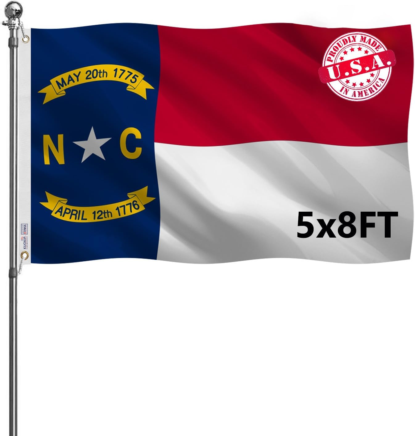 Double Sided North Carolina State Flag 3x5 Made in USA Outdoor Heavy Duty 3 Ply Polyester North Carolina NC Flags with White Starting Tape and 2 Brass Grommets