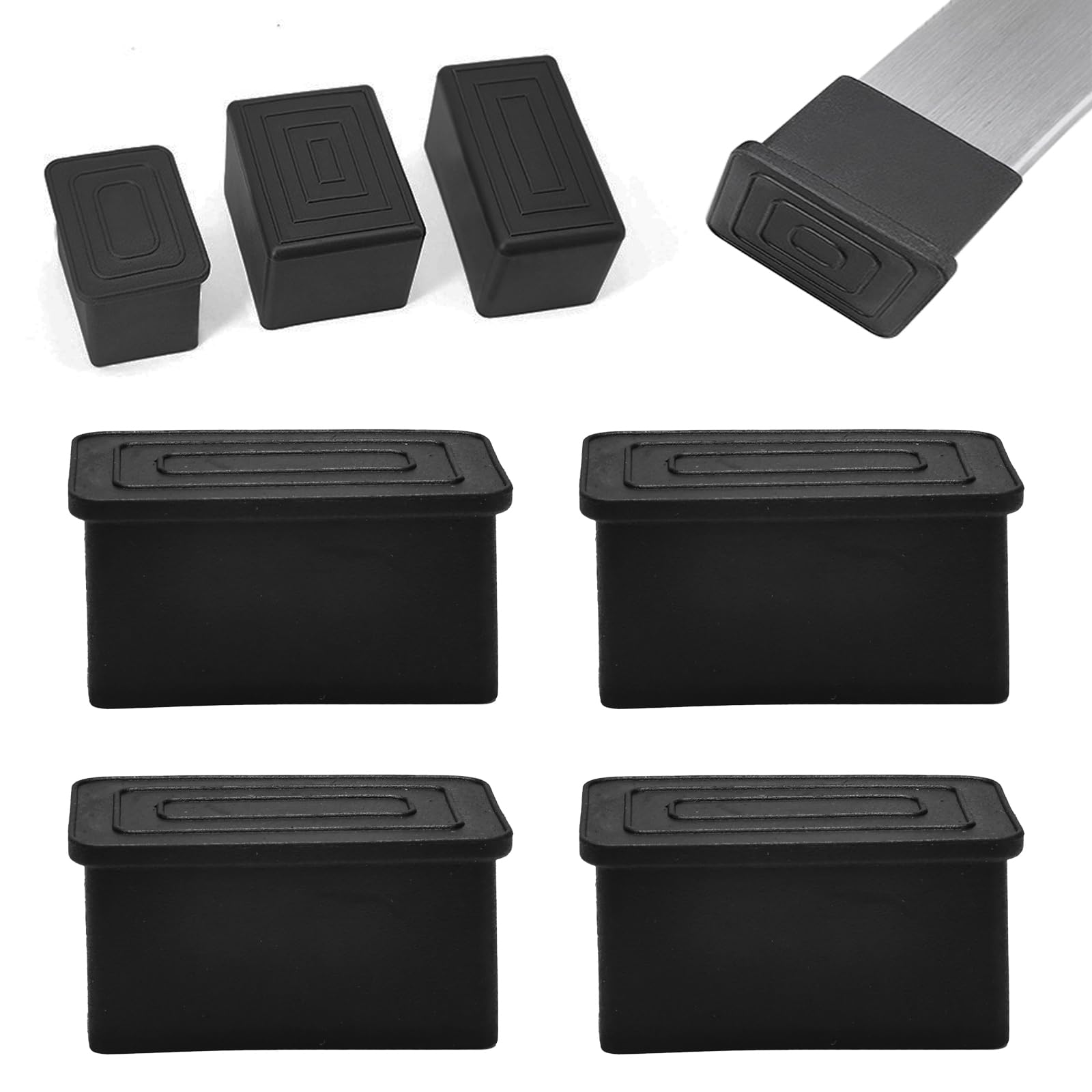 BOPOREAE 4 Pcs 1" x 2" Black Rectangular Rubber Chair Leg Caps