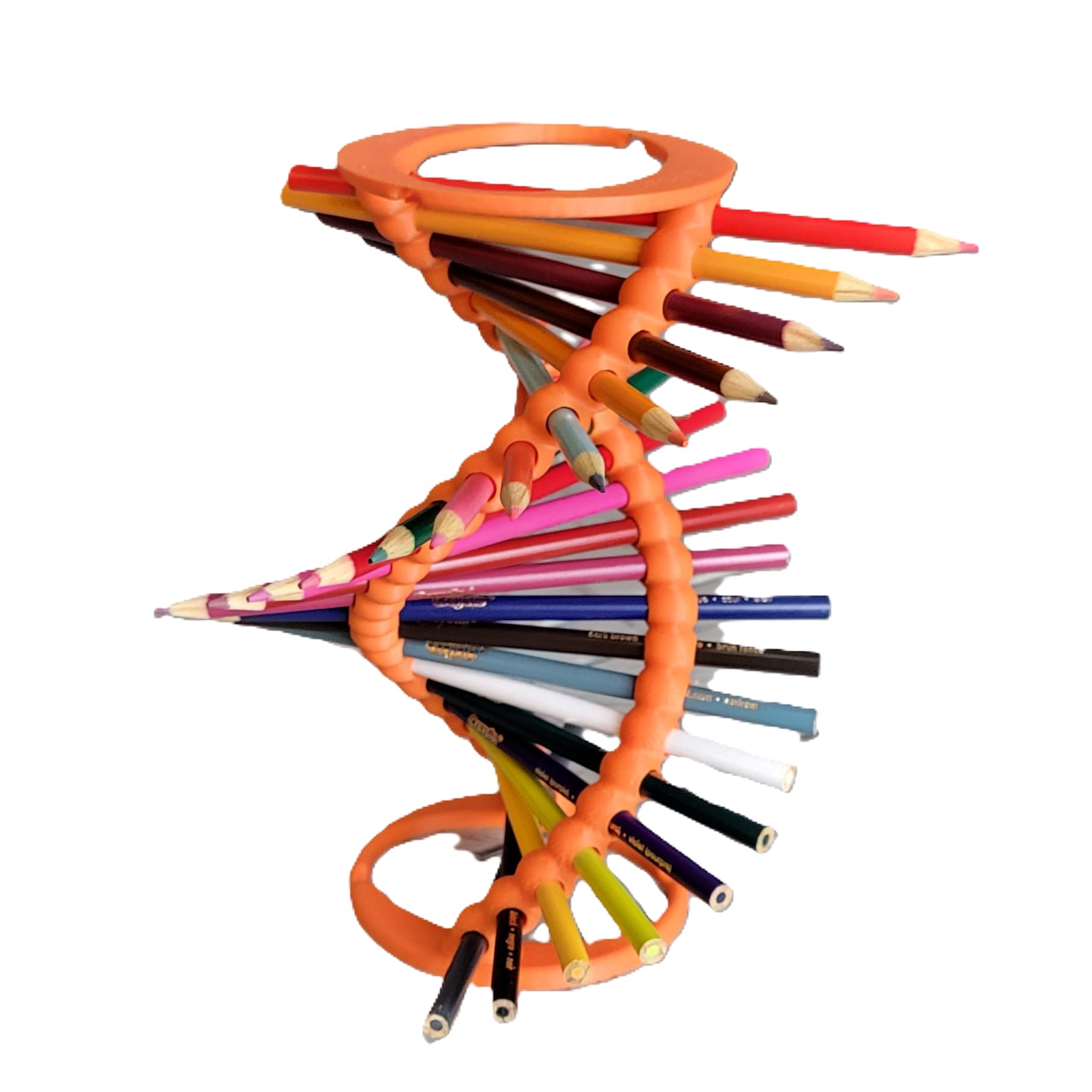 Znet3D DNA Helix Pencil Holder - Innovative Desk Organizer - 9" inches tall - holds 23 pencils - Smooth round-edge design - Pencils not included - (Updated New Model) (Orange)