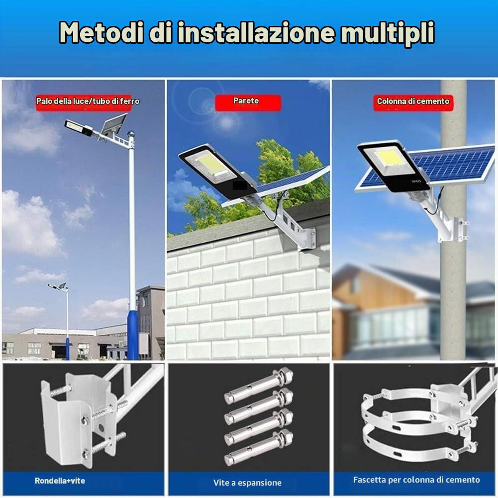TANIASHOP Lampione Solare 1000W Lampione Stradale Faro Led con Pannello Fotovoltaico con Sensore Crepuscolare Impermeabile IP67 Luce Bianco Freddo 6500K Led Esterno con Telecomando Timer