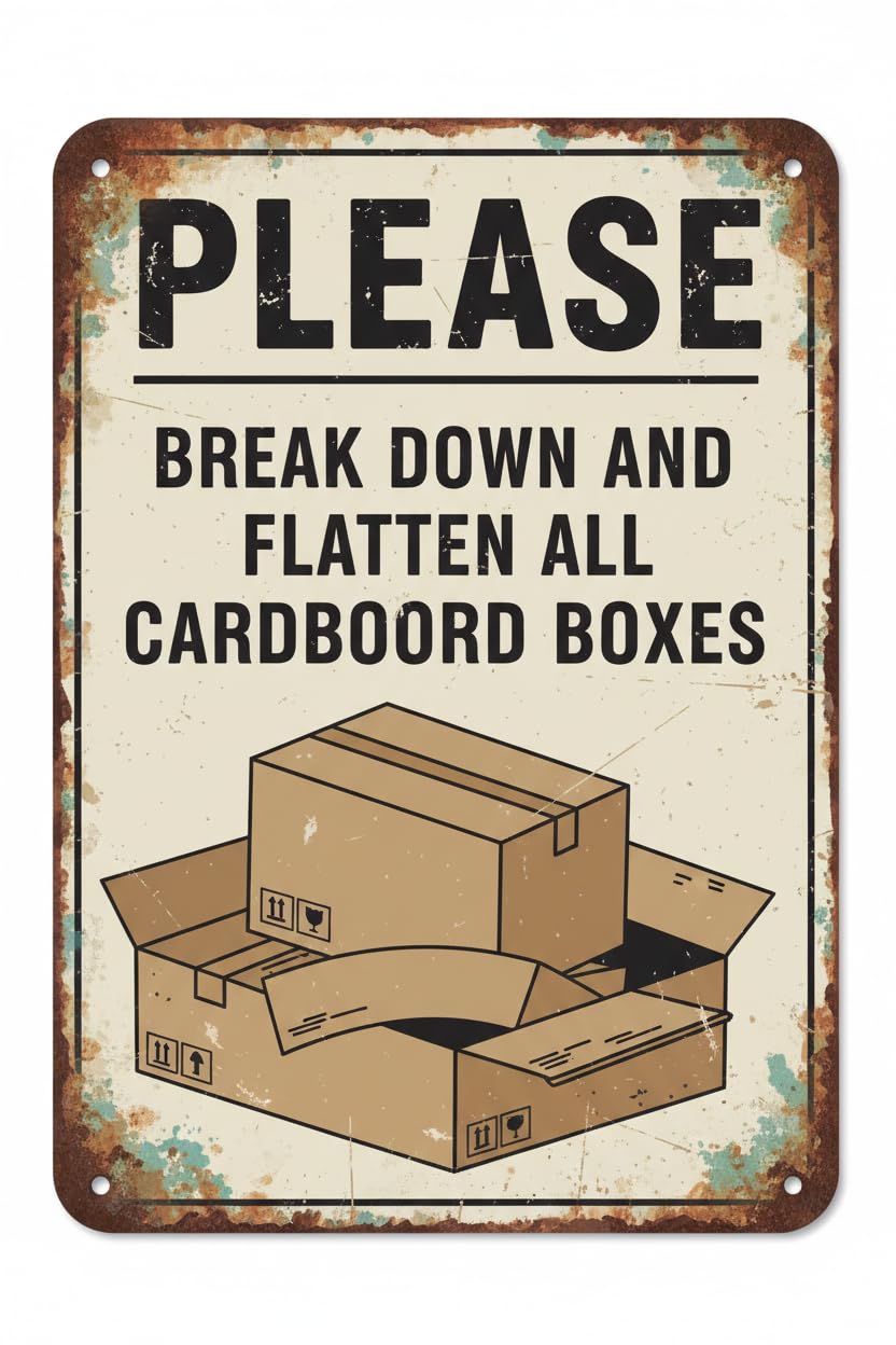 Wall Decor Please Break Down And Flatten All Cardboard Boxes Decal 8x12Inch Vintage Signs Aluminum Plates Printed