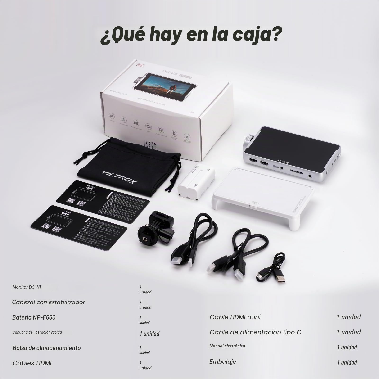 VILTROX DC-V1 5,5" Monitor de campo para cámara DSLR Monitor táctil 4K HDMI Video Monitor externo para Sony Canon Nikon 2000nits 3D LUT 1920×1080 IPS HD Video con batería recargable Hood