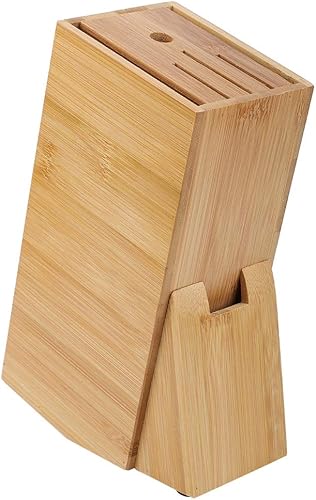 Bloque de cuchillos universal de 6 ranuras sin cuchillos, bloque de carnicero de encimera y organizador con ranuras anchas para un fácil